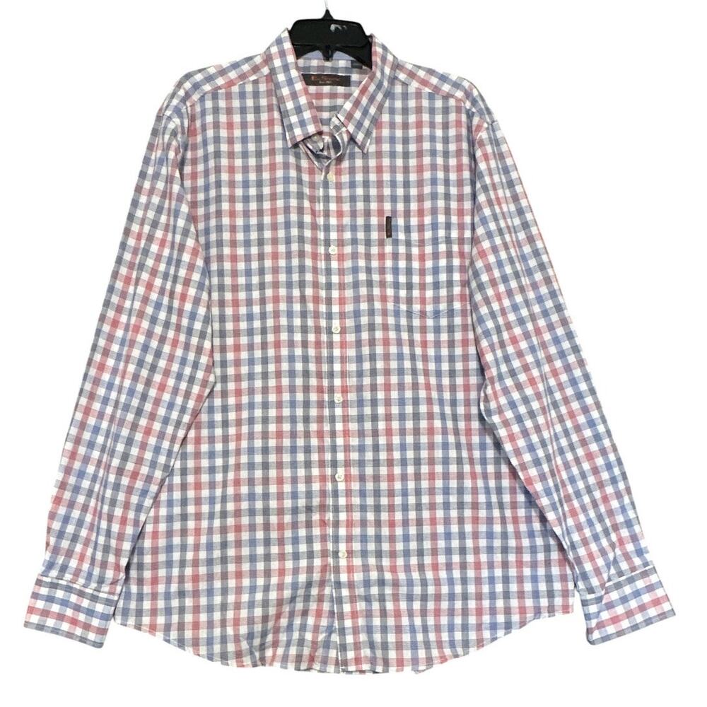 Ben Sherman Plaid Long Sleeve Button Down Shirt Men's XXL Red Blue NWOT Cotton